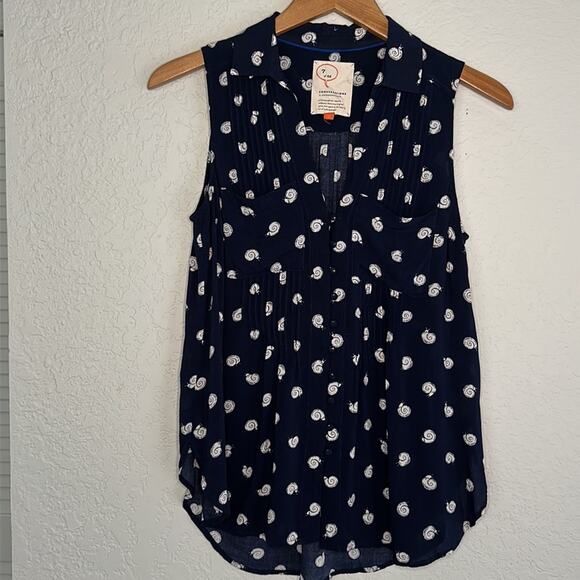 Anthropologie Snail Shirt Conversations Limited Edition Blue Sleeveless Preppy - Picture 3 of 6